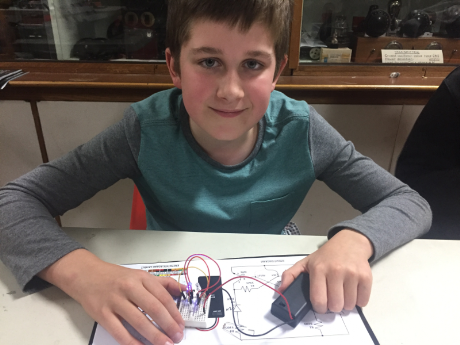 Matthew with his Electronic Prototyping Kit